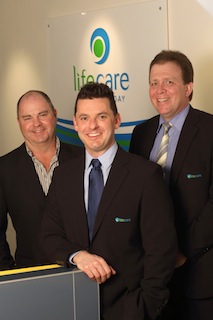 MIMP' CEO Allan Aitchison (left) and Kane Pryzibilla (centre) with Allen Candy from Life Care (right)
